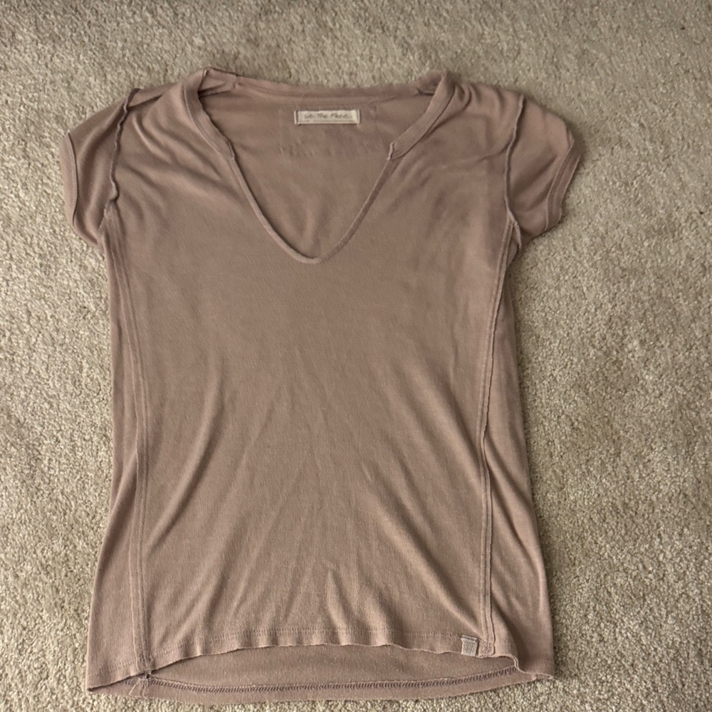 Free People Mauve V-Neck Short Sleeve Top